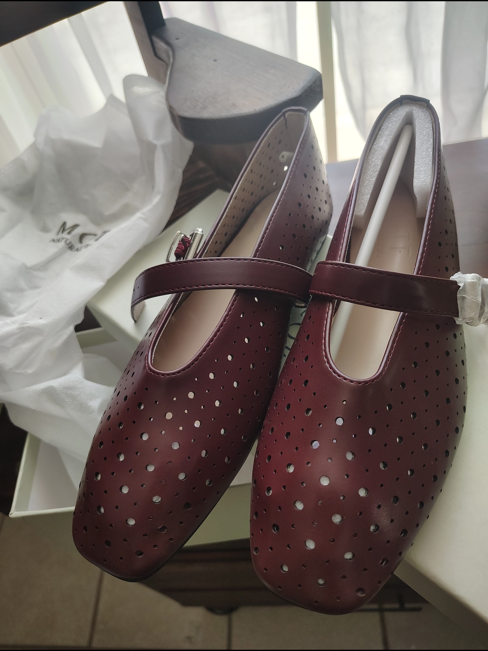 MOTF Burgundy Perforated Mary Jane Flats